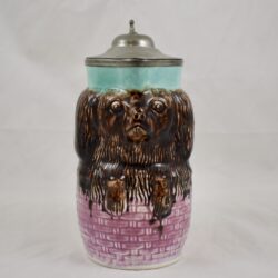 Enoch Wedgwood Majolica & Pewter Cavalier Spaniel Syrup Pitcher